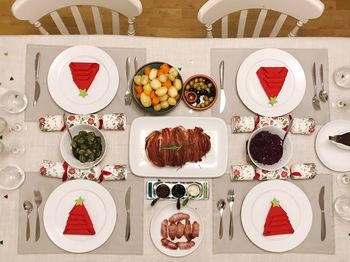 High angle view of fruits on table