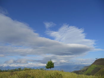 Scenic view of field against cloudy sky