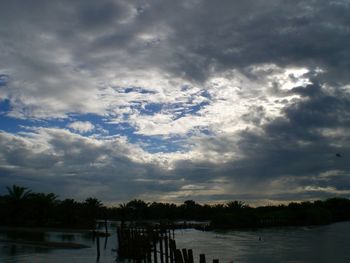 Scenic view of lake against cloudy sky