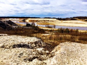 Scenic view of landscape against cloudy sky