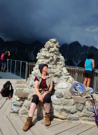 Rear view of girl looking at mountain