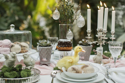 Food on a beautifully decorated easter table