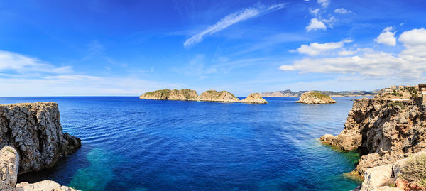 Panoramic view of sea against blue sky