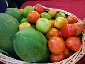 High angle view of fruits in basket