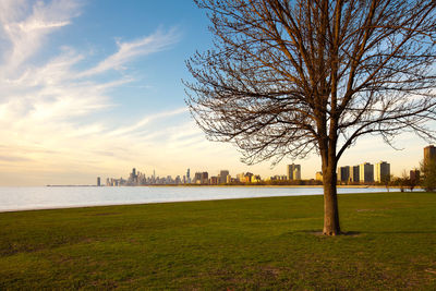 Montrose harbor and lincoln park at the shore of lake michigan, chicago, illinois