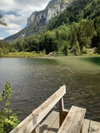 Scenic view of lake by trees against sky