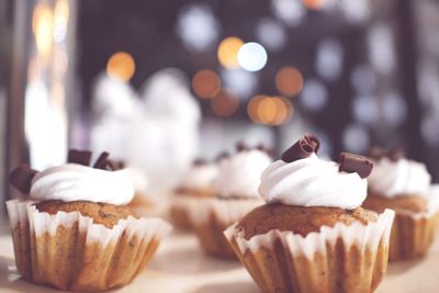 Close-up of cupcakes on table