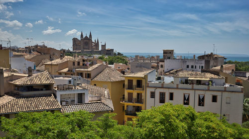 High angle view of buildings in city