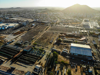 High angle view of buildings in city