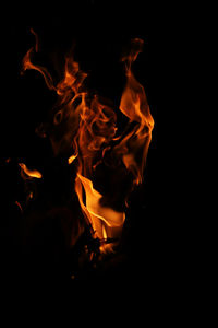 Close-up of fire in the dark