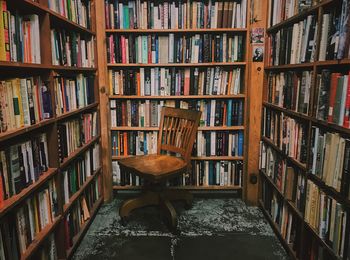 Row of books in library