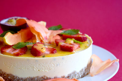 Close-up of dessert in plate on table