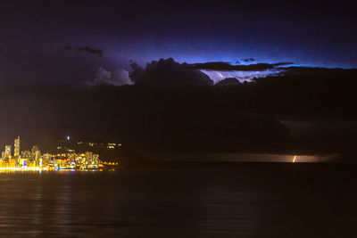 Scenic view of sea against sky at night