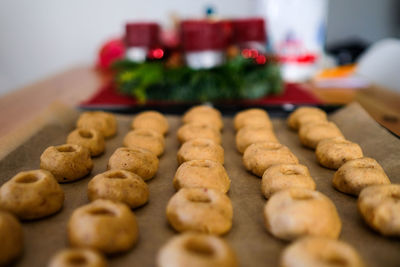 Close-up of cookies on table