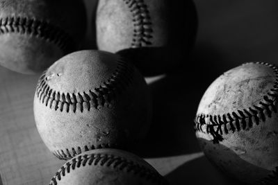 Close-up of baseballs on table