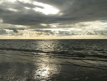 View of calm sea against cloudy sky