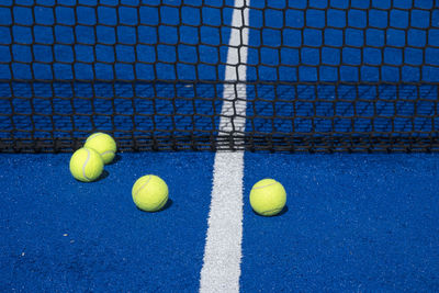 High angle view of tennis ball on playing field