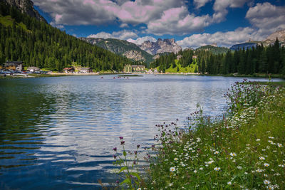 Scenic view of lake against sky