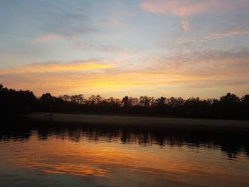 Scenic view of lake against sky during sunset