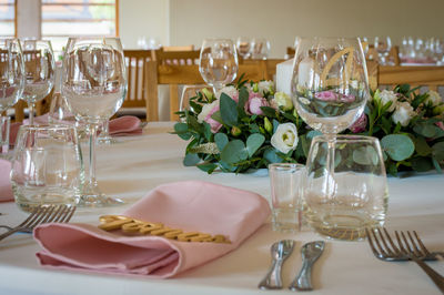 Wine glasses on table