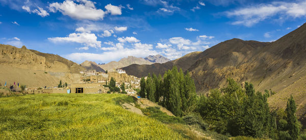 Panoramic view of landscape and mountains against sky