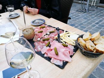 High angle view of food on table at restaurant