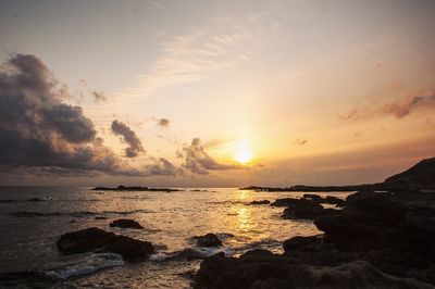 Scenic view of sea during sunset