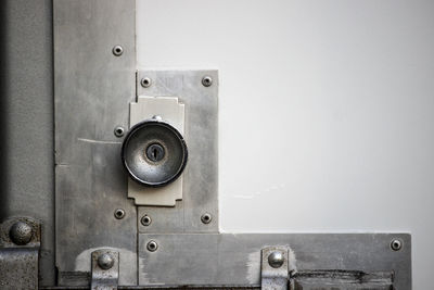 Close-up of keyhole on pipe