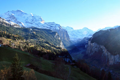 Scenic view of snowcapped mountains against sky