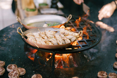 High angle view of crab on barbecue grill