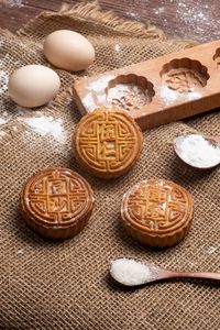 High angle view of cookies on table