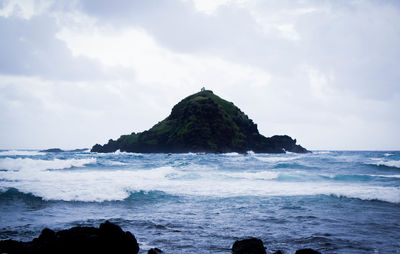 Scenic view of sea against cloudy sky