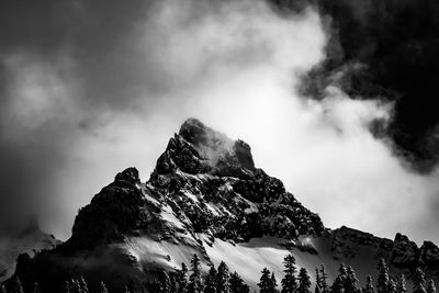 Low angle view of snowcapped mountain against sky