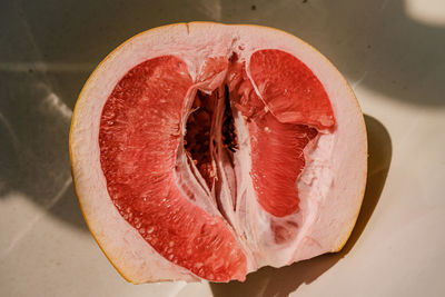 High angle view of strawberry on table