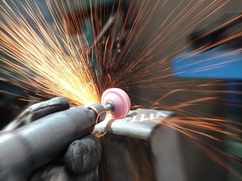 Close-up of firework display in factory