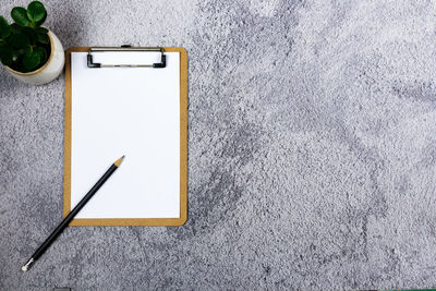 High angle view of pen on table