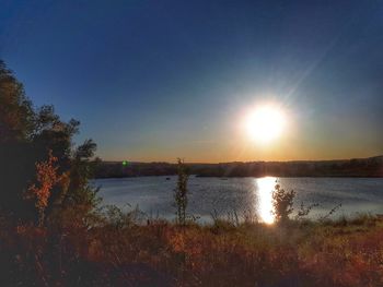 Scenic view of lake against sky during sunset