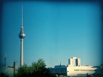 Low angle view of tower against clear sky