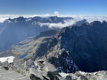 Scenic view of snowcapped mountains against sky