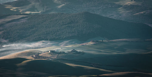 High angle view of snowcapped mountains