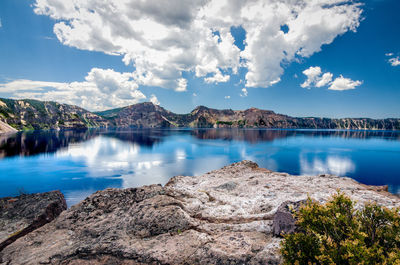 Scenic view of lake against mountain range