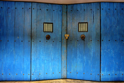 Close-up of closed blue door