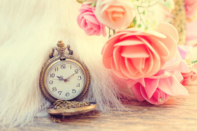 Close-up of pink roses on table