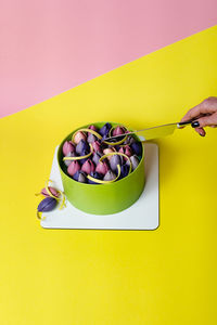 High angle view of food in bowl on table