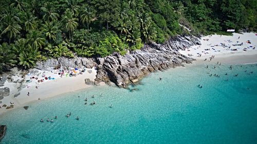 High angle view of people on beach