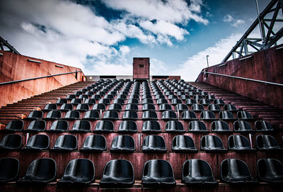 Low angle view of empty stadium against sky
