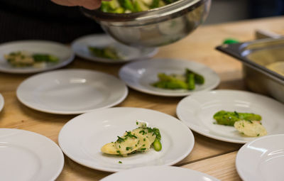 High angle view of salad in plate on table