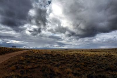 Scenic view of field against cloudy sky