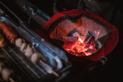 High angle view of barbecue grill