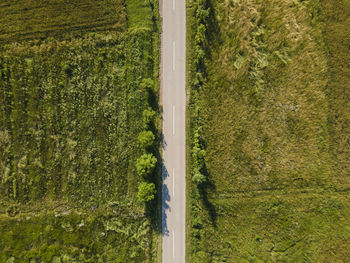 High angle view of road amidst field